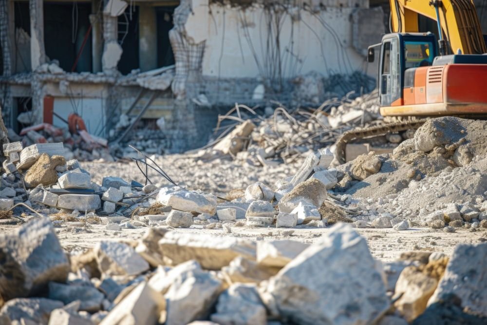 City scene of an old building undergoing demolition, representing construction and renovation services in Aurora, CO.